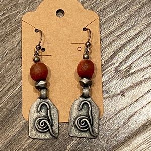 🌟 Vintage Silver & Wood Bead Earrings